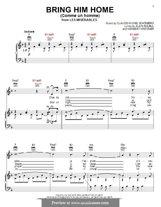 Bring Him Home: Para vocais e piano (ou Guitarra) by Claude-Michel Schönberg