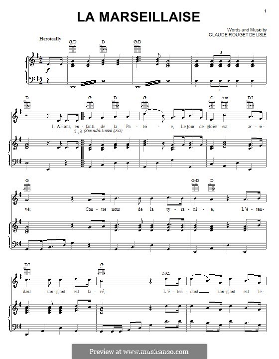Marseilles Hymn: Para vocais e piano (ou Guitarra) by Claude Joseph Rouget de Lisle