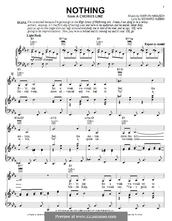 Nothing (from A Chorus Line): Para vocais e piano (ou Guitarra) by Marvin Hamlisch