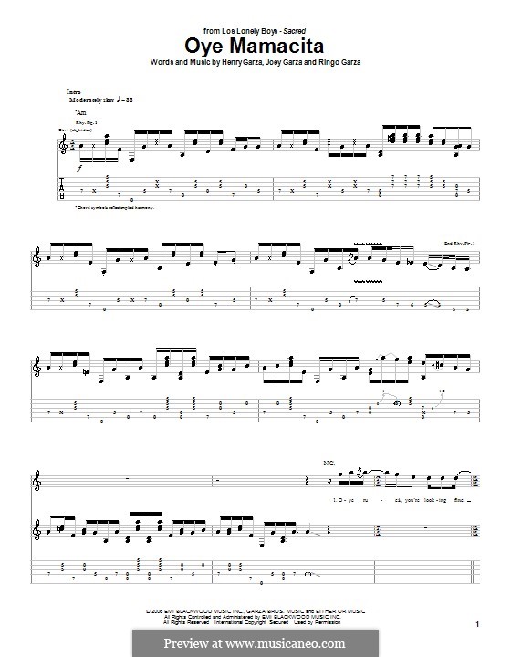 Oye Mamacita (Los Lonely Boys): Para guitarra com guia by Henry Garza, Joey Garza, Ringo Garza