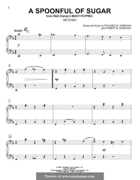 A Spoonful of Sugar (from Mary Poppins): para piano de quadro mãos by Richard M. Sherman, Robert B. Sherman