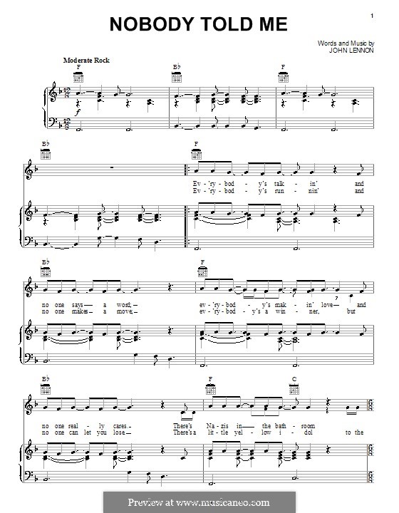 Nobody Told Me: Para vocais e piano (ou Guitarra) by John Lennon
