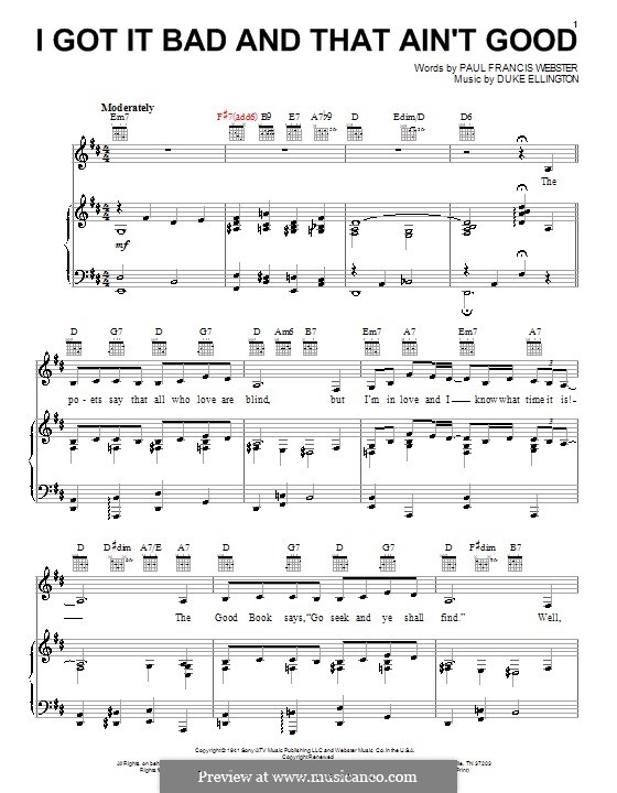 I Got It Bad and That Ain't Good: Para vocais e piano (ou Guitarra) by Duke Ellington