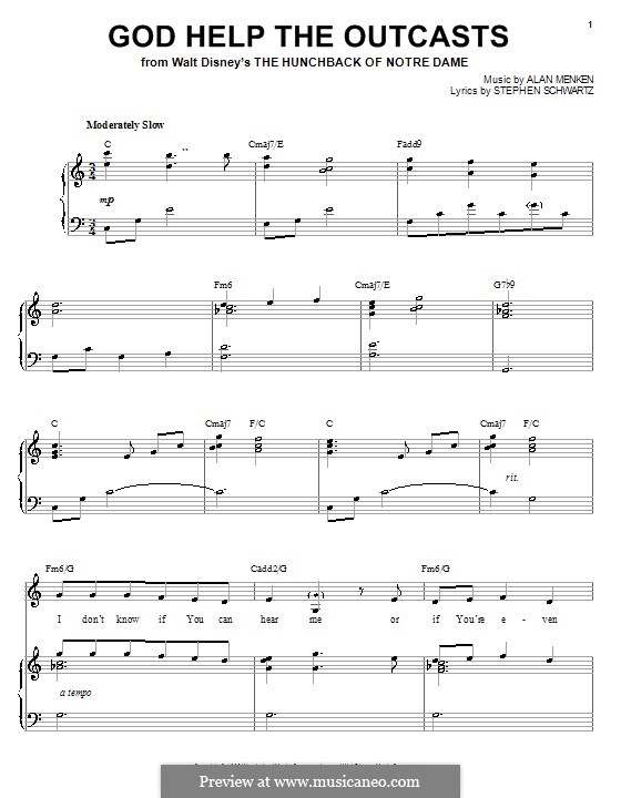 God Help the Outcasts (from The Hunchback of Notre Dame): Para vocais e piano (ou Guitarra) by Alan Menken