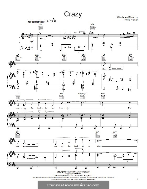 Crazy (Patsy Cline): Para vocais e piano (ou Guitarra) by Willie Nelson