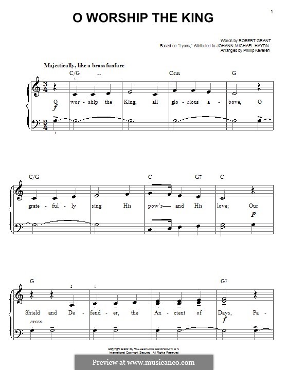 O Worship The King: Facil para o piano by Michael Haydn