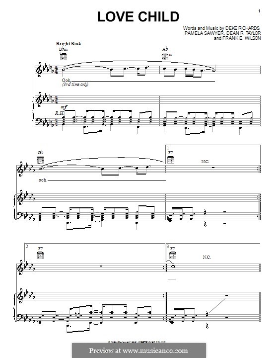 Love Child (The Supremes): Para vocais e piano (ou Guitarra) by Dean R. Taylor, Deke Richards, Frank E. Wilson, Pamela Sawyer