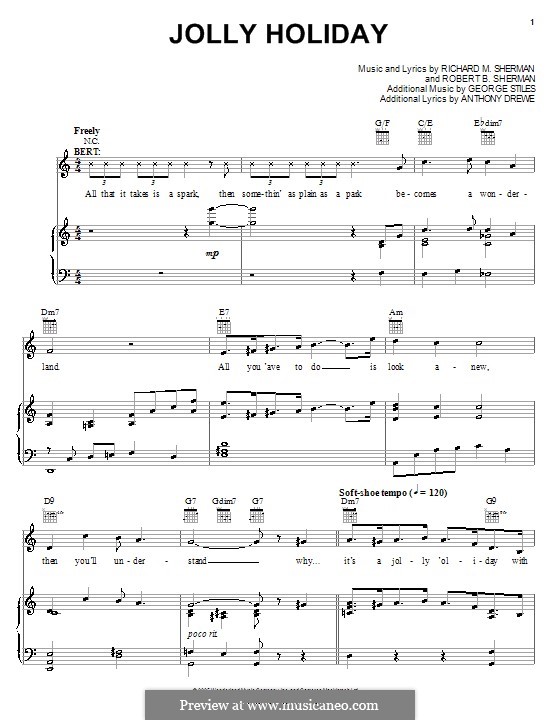 Jolly Holiday: Para vocais e piano (ou Guitarra) by Anthony Drewe, George Stiles, Richard M. Sherman, Robert B. Sherman