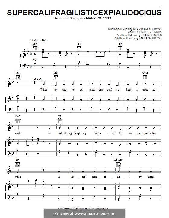 Supercalifragilisticexpialidocious (from Mary Poppins): For voice and piano or guitar (Julie Andrews) by Richard M. Sherman, Robert B. Sherman