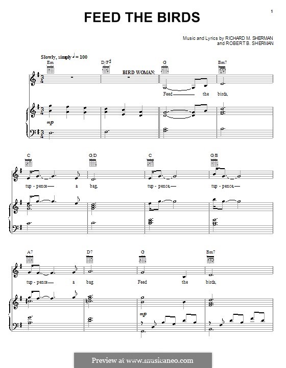 Feed the Birds (Tuppence a Bag): Para vocais e piano (ou Guitarra) by Richard M. Sherman, Robert B. Sherman