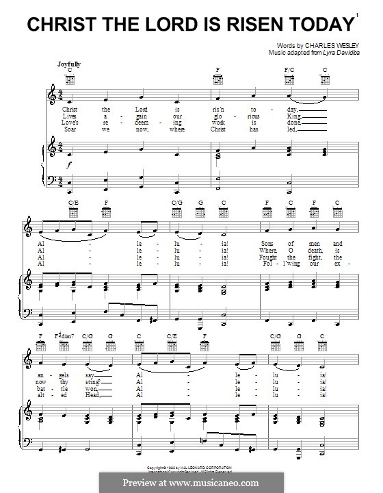 Christ the Lord Is Risen Today: Para vocais e piano (ou Guitarra) by folklore