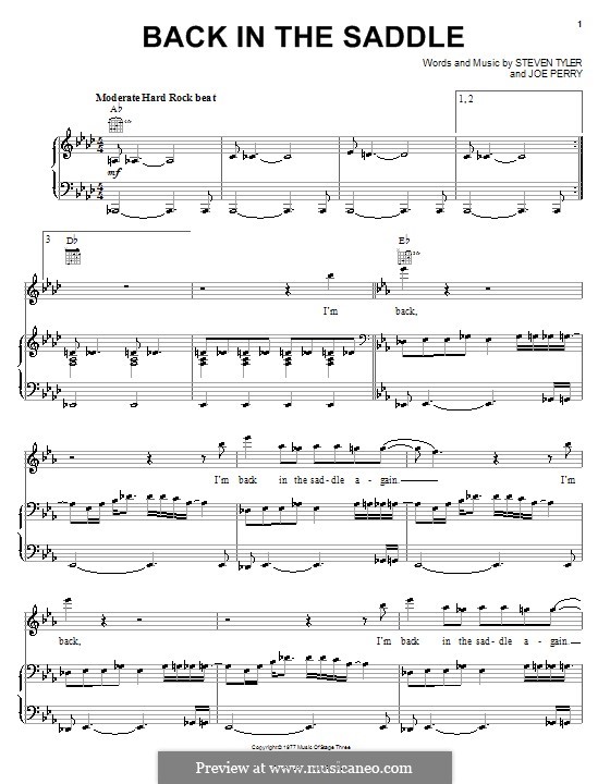 Back in the Saddle (Aerosmith): Para vocais e piano (ou Guitarra) by Joe Perry, Steven Tyler