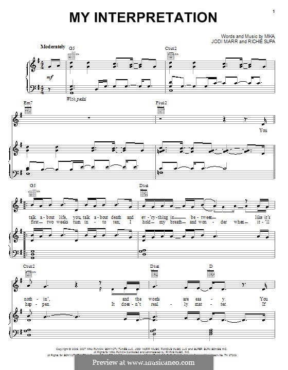 My Interpretation (Mika): Para vocais e piano (ou Guitarra) by Jodi Marr, Richard Supa