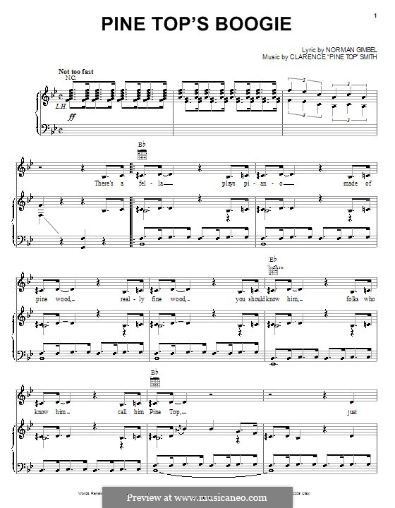 Pine Top's Boogie: Para vocais e piano (ou Guitarra) by Pine Top Smith