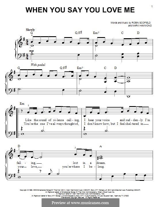 When You Say You Love Me (Josh Groban): Para Piano by Mark Hammond, Robin Scoffield