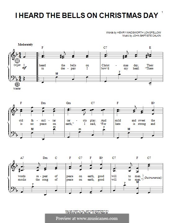 I Heard the Bells on Christmas Day: para acordeão by John Baptiste Calkin