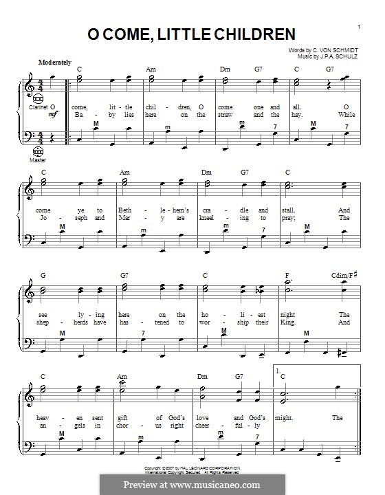 O Come, Little Children: para acordeão by Johann Abraham Schulz