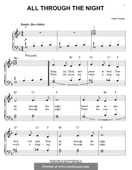 All Through the Night (Printable scores): Facil para o piano by folklore