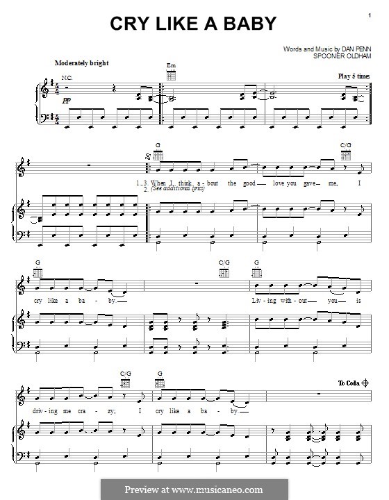Cry Like a Baby (The Box Tops): Para vocais e piano (ou Guitarra) by Dan Penn, Spooner Oldham