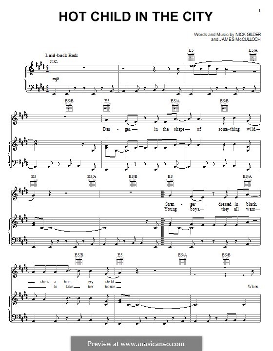 Hot Child in the City: Para vocais e piano (ou Guitarra) by James McCulloch
