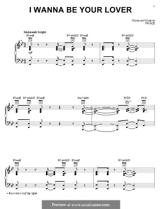 I Wanna Be Your Lover: Para vocais e piano (ou Guitarra) by Prince