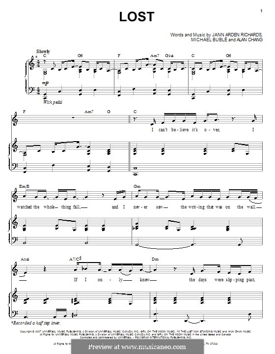 Lost: Para vocais e piano (ou Guitarra) by Alan Chang, Jann Arden Richards