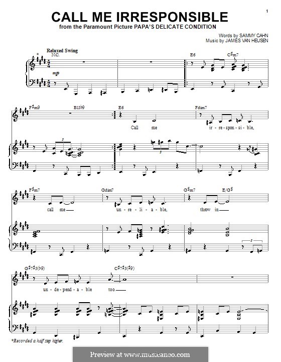 Call Me Irresponsible (Frank Sinatra): Para voz e piano ou guitarra (E Maior) by Jimmy Van Heusen