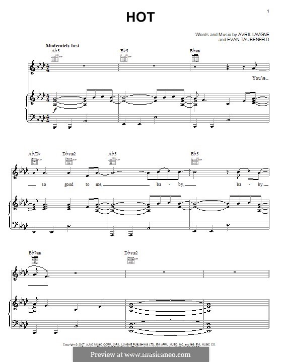 Hot (Avril Lavigne): Para vocais e piano (ou Guitarra) by Evan Taubenfeld