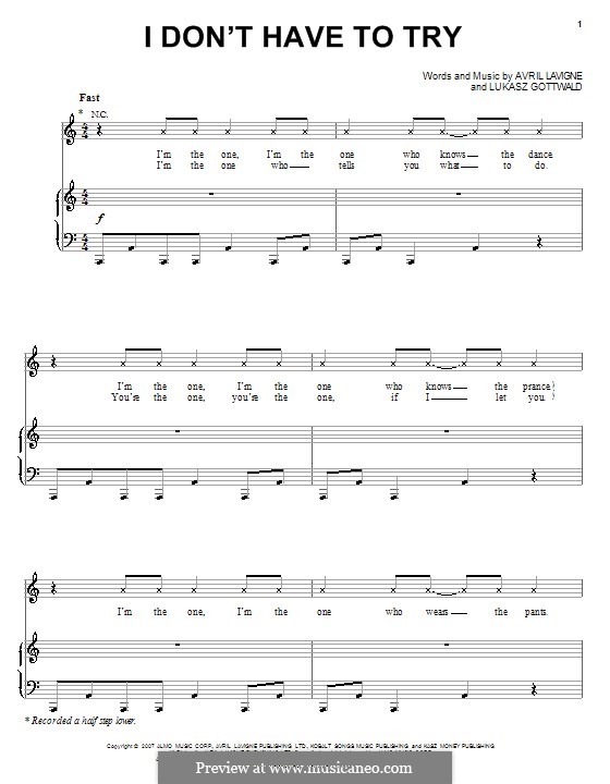 I Don't Have To Try (Avril Lavigne): Para vocais e piano (ou Guitarra) by Lukas Gottwald