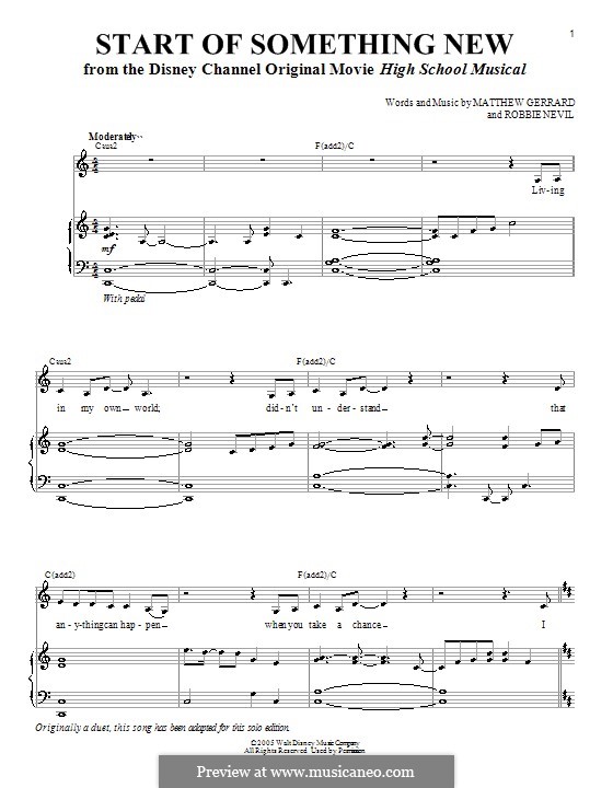 Start of Something New (from High School Musical): Para vocais e piano (ou Guitarra) by Matthew Gerrard, Robbie Nevil
