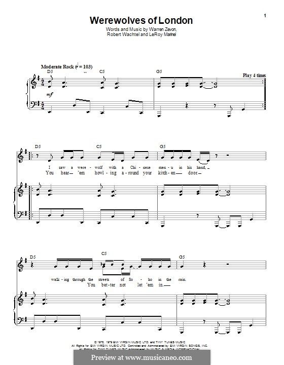 Werewolves of London: Para vocais e piano (ou Guitarra) by Leroy Marinel, Waddy Wachtel, Warren Zevon