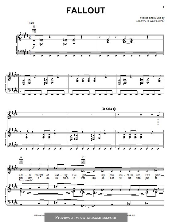 Fall Out (The Police): Para vocais e piano (ou Guitarra) by Stewart Copeland
