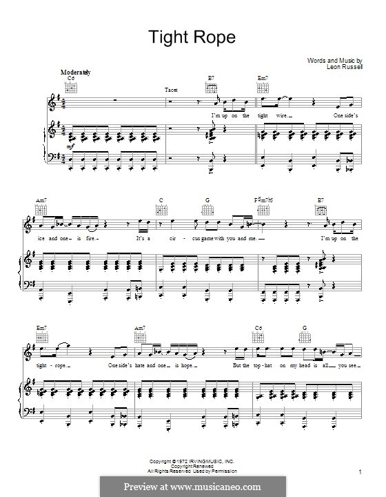 Tight Rope: Para vocais e piano (ou Guitarra) by Leon Russell