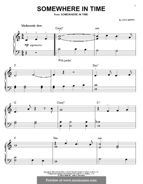 Somewhere in Time: Facil para o piano by John Barry