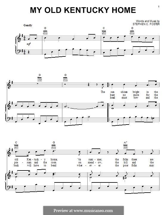 My Old Kentucky Home Good-Night: Para vocais e piano (ou Guitarra) by Stephen Collins Foster