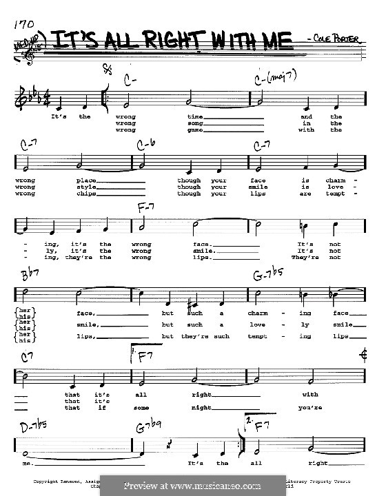 It's All Right with Me: melodia, letra e acordes -Instrumentos C by Cole Porter