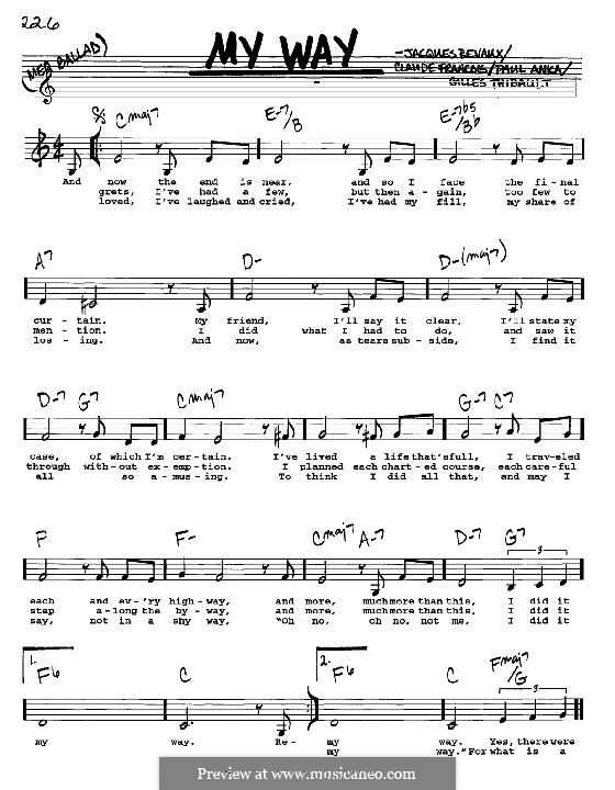 My Way: melodia, letra e acordes -Instrumentos C by Claude Francois, Jacques Revaux