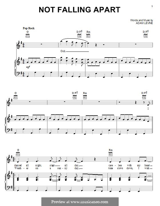 Not Falling Apart (Maroon 5): Para vocais e piano (ou Guitarra) by Adam Levine