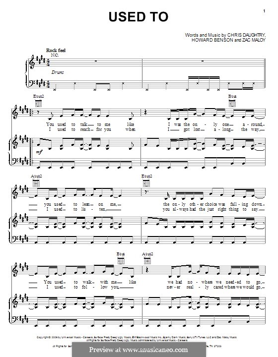 Used To (Daughtry): Para vocais e piano (ou Guitarra) by Chris Daughtry, Howard Benson, Zac Maloy
