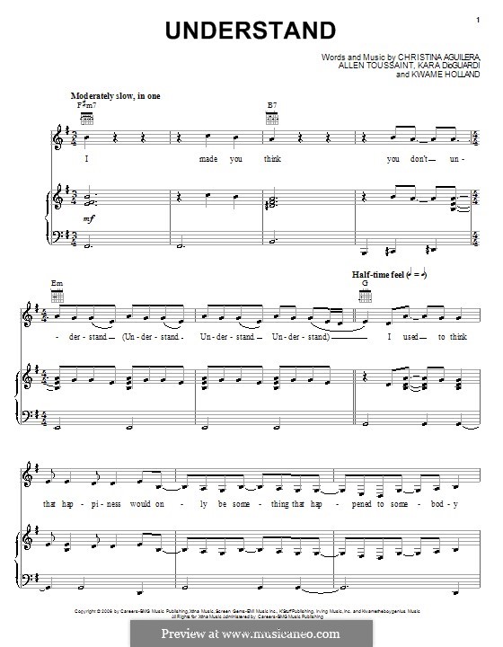 Understand (Christina Aguilera): Para vocais e piano (ou Guitarra) by Kara DioGuardi, Kwame Holland