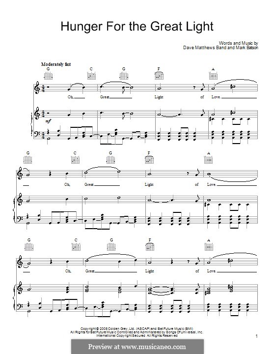 Hunger for the Great Light (Dave Matthews Band): Para vocais e piano (ou Guitarra) by Mark Batson