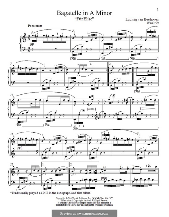 For Elise, for Piano, WoO 59: para dedilhado by Ludwig van Beethoven