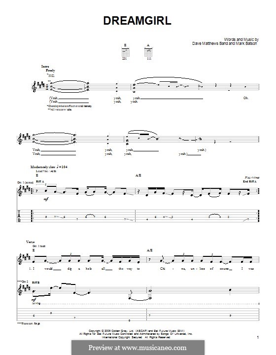 Dreamgirl (Dave Matthews Band): Para guitarra com guia by Mark Batson