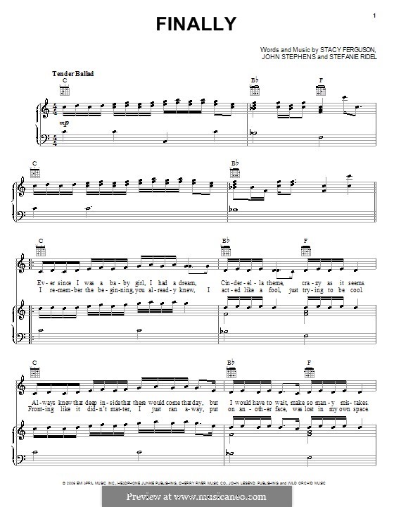Finally (Fergie): Para vocais e piano (ou Guitarra) by John Stephens, Stacy Ferguson, Stefanie Ridel