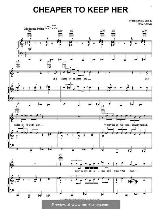 Cheaper To Keep Her: Para vocais e piano (ou Guitarra) by Mark Rice