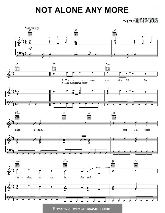 Not Alone Any More (The Traveling Wilburys): Para vocais e piano (ou Guitarra) by Roy Orbison
