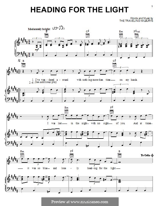 Heading for the Light (The Traveling Wilburys): Para vocais e piano (ou Guitarra) by Roy Orbison