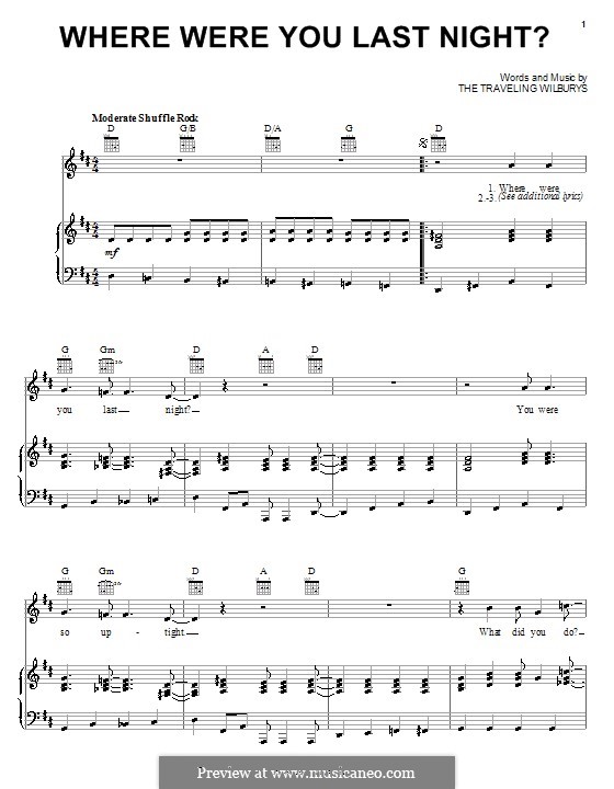 Where Were You Last Night? (The Traveling Wilburys): Para vocais e piano (ou Guitarra) by Tom Petty