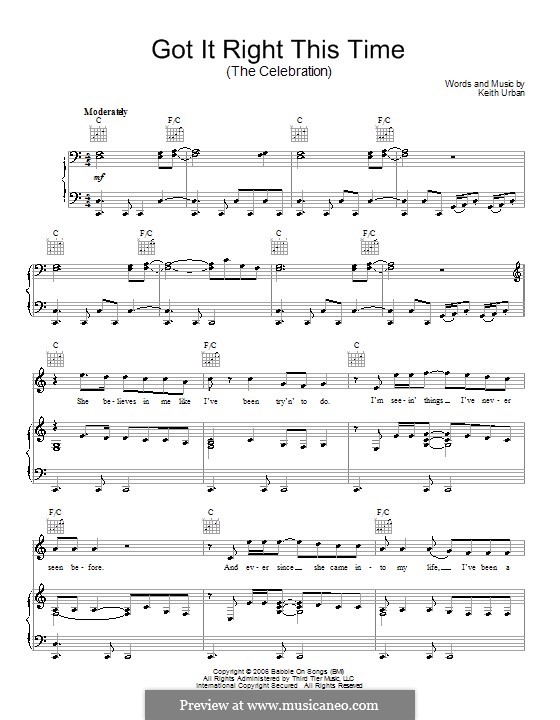 Got It Right This Time: Para vocais e piano (ou Guitarra) by Keith Urban