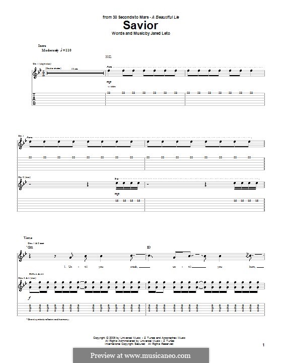 Savior (30 Seconds to Mars): Para guitarra com guia by Jared Leto